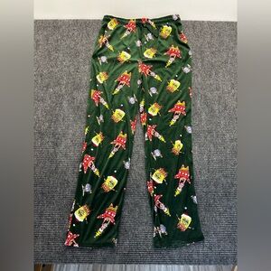Men’s Fleece Green Christmas Winter SpongeBob SquarePants Pj Pajama Pants Large